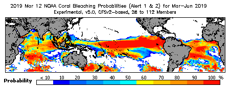 Current Bleaching Heat Stress Outlook Probability - Alert Levels 1 and 2