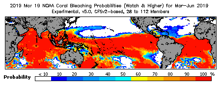 Current Bleaching Heat Stress Outlook Probability - Watch and higher