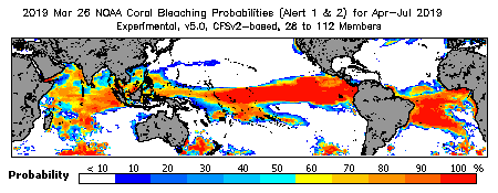 Current Bleaching Heat Stress Outlook Probability - Alert Levels 1 and 2