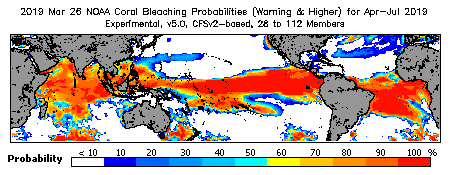 Current Bleaching Heat Stress Outlook Probability - Warning and higher