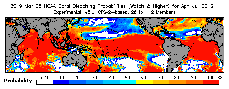 Current Bleaching Heat Stress Outlook Probability - Watch and higher