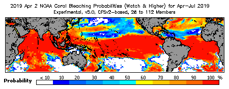 Current Bleaching Heat Stress Outlook Probability - Watch and higher