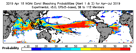 Current Bleaching Heat Stress Outlook Probability - Alert Levels 1 and 2