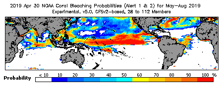 Current Bleaching Heat Stress Outlook Probability - Alert Levels 1 and 2