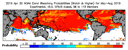 Current Bleaching Heat Stress Outlook Probability - Watch and higher