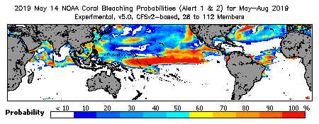 Current Bleaching Heat Stress Outlook Probability - Alert Levels 1 and 2