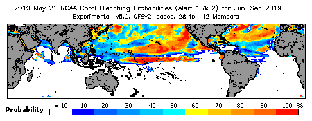 Current Bleaching Heat Stress Outlook Probability - Alert Levels 1 and 2