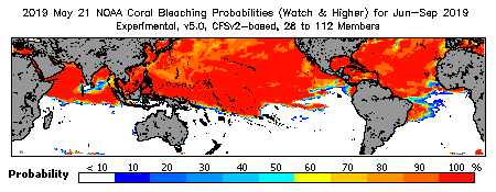 Current Bleaching Heat Stress Outlook Probability - Watch and higher