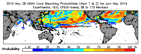 Current Bleaching Heat Stress Outlook Probability - Alert Levels 1 and 2