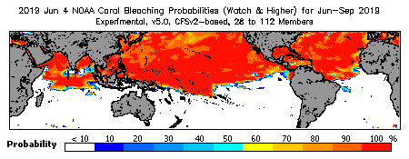 Current Bleaching Heat Stress Outlook Probability - Watch and higher