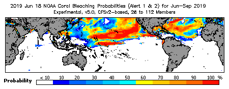 Current Bleaching Heat Stress Outlook Probability - Alert Levels 1 and 2