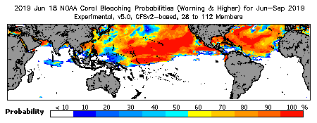 Current Bleaching Heat Stress Outlook Probability - Warning and higher