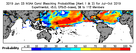 Current Bleaching Heat Stress Outlook Probability - Alert Levels 1 and 2