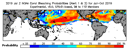 Current Bleaching Heat Stress Outlook Probability - Alert Levels 1 and 2