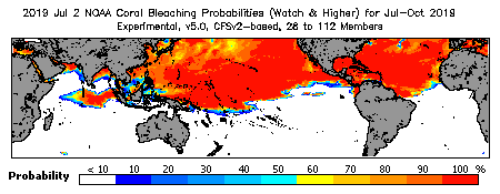 Current Bleaching Heat Stress Outlook Probability - Watch and higher