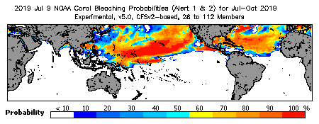 Current Bleaching Heat Stress Outlook Probability - Alert Levels 1 and 2