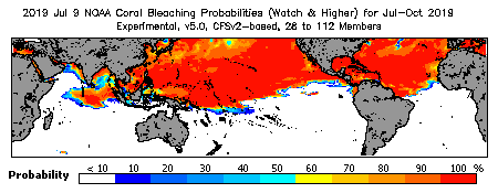 Current Bleaching Heat Stress Outlook Probability - Watch and higher