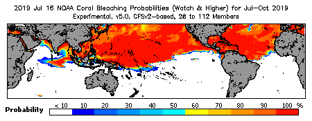 Current Bleaching Heat Stress Outlook Probability - Watch and higher