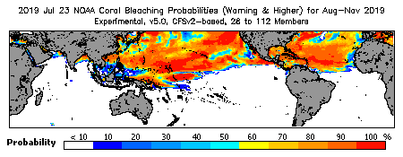 Current Bleaching Heat Stress Outlook Probability - Warning and higher