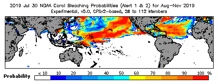 Current Bleaching Heat Stress Outlook Probability - Alert Levels 1 and 2