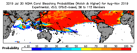 Current Bleaching Heat Stress Outlook Probability - Watch and higher