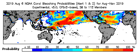 Current Bleaching Heat Stress Outlook Probability - Alert Levels 1 and 2