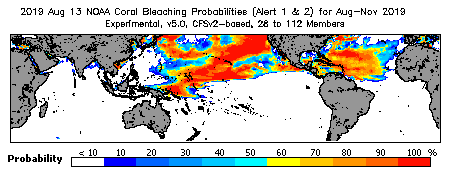 Current Bleaching Heat Stress Outlook Probability - Alert Levels 1 and 2