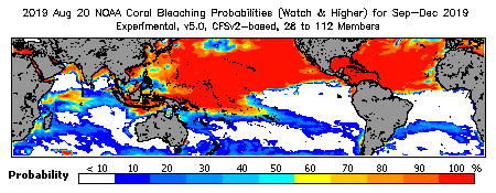 Current Bleaching Heat Stress Outlook Probability - Watch and higher