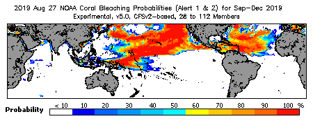 Current Bleaching Heat Stress Outlook Probability - Alert Levels 1 and 2