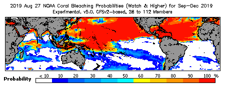 Current Bleaching Heat Stress Outlook Probability - Watch and higher