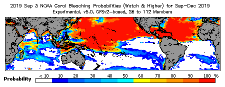 Current Bleaching Heat Stress Outlook Probability - Watch and higher