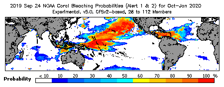 Current Bleaching Heat Stress Outlook Probability - Alert Levels 1 and 2