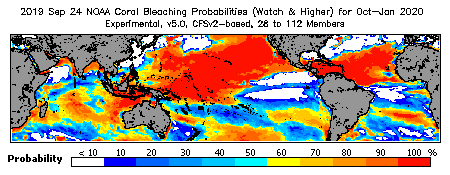 Current Bleaching Heat Stress Outlook Probability - Watch and higher