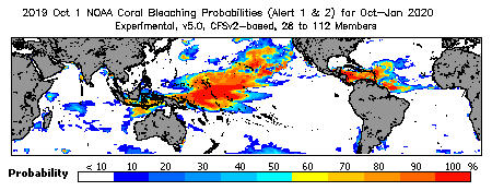 Current Bleaching Heat Stress Outlook Probability - Alert Levels 1 and 2