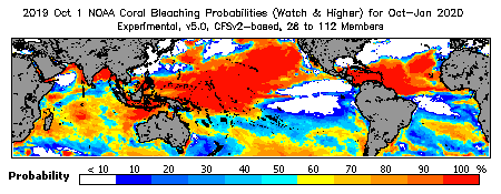 Current Bleaching Heat Stress Outlook Probability - Watch and higher