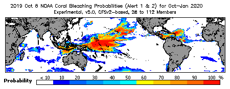 Current Bleaching Heat Stress Outlook Probability - Alert Levels 1 and 2