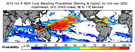 Current Bleaching Heat Stress Outlook Probability - Warning and higher