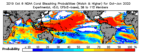 Current Bleaching Heat Stress Outlook Probability - Watch and higher