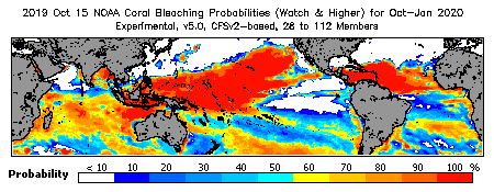 Current Bleaching Heat Stress Outlook Probability - Watch and higher