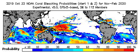 Current Bleaching Heat Stress Outlook Probability - Alert Levels 1 and 2