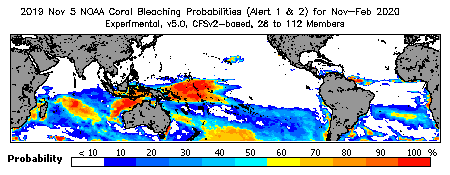 Current Bleaching Heat Stress Outlook Probability - Alert Levels 1 and 2