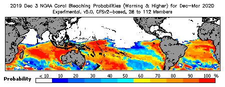 Current Bleaching Heat Stress Outlook Probability - Warning and higher