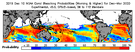 Current Bleaching Heat Stress Outlook Probability - Warning and higher