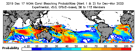 Current Bleaching Heat Stress Outlook Probability - Alert Levels 1 and 2