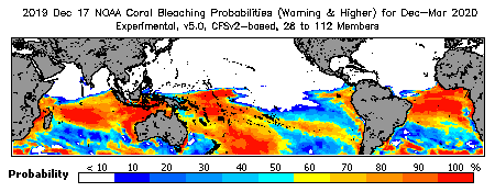 Current Bleaching Heat Stress Outlook Probability - Warning and higher