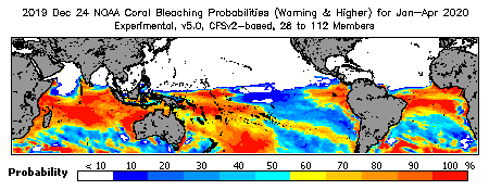 Current Bleaching Heat Stress Outlook Probability - Warning and higher