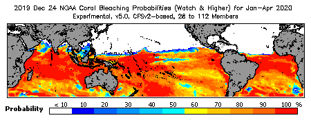 Current Bleaching Heat Stress Outlook Probability - Watch and higher