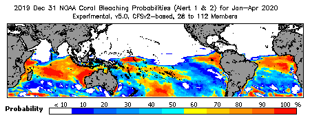 Current Bleaching Heat Stress Outlook Probability - Alert Levels 1 and 2