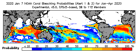 Current Bleaching Heat Stress Outlook Probability - Alert Levels 1 and 2