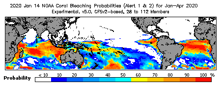 Current Bleaching Heat Stress Outlook Probability - Alert Levels 1 and 2